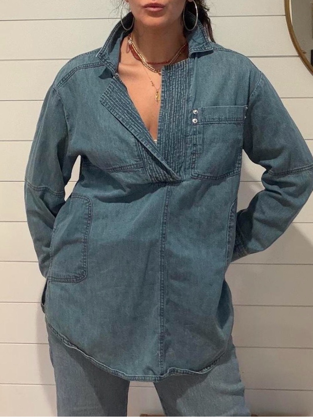 Free People Peyton Denim Pullover Top in size Small.